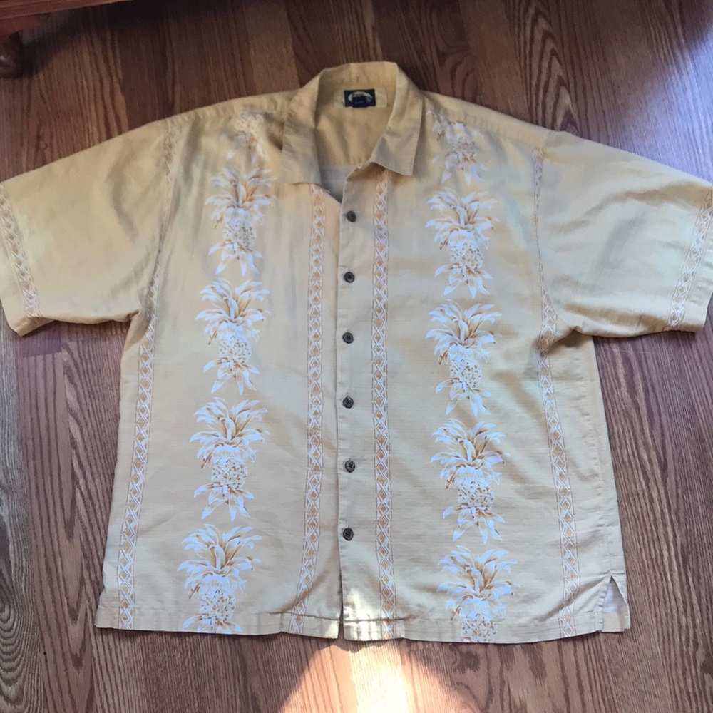 Tommy Bahama Yellow Hawaiian Shirt with Floral Design